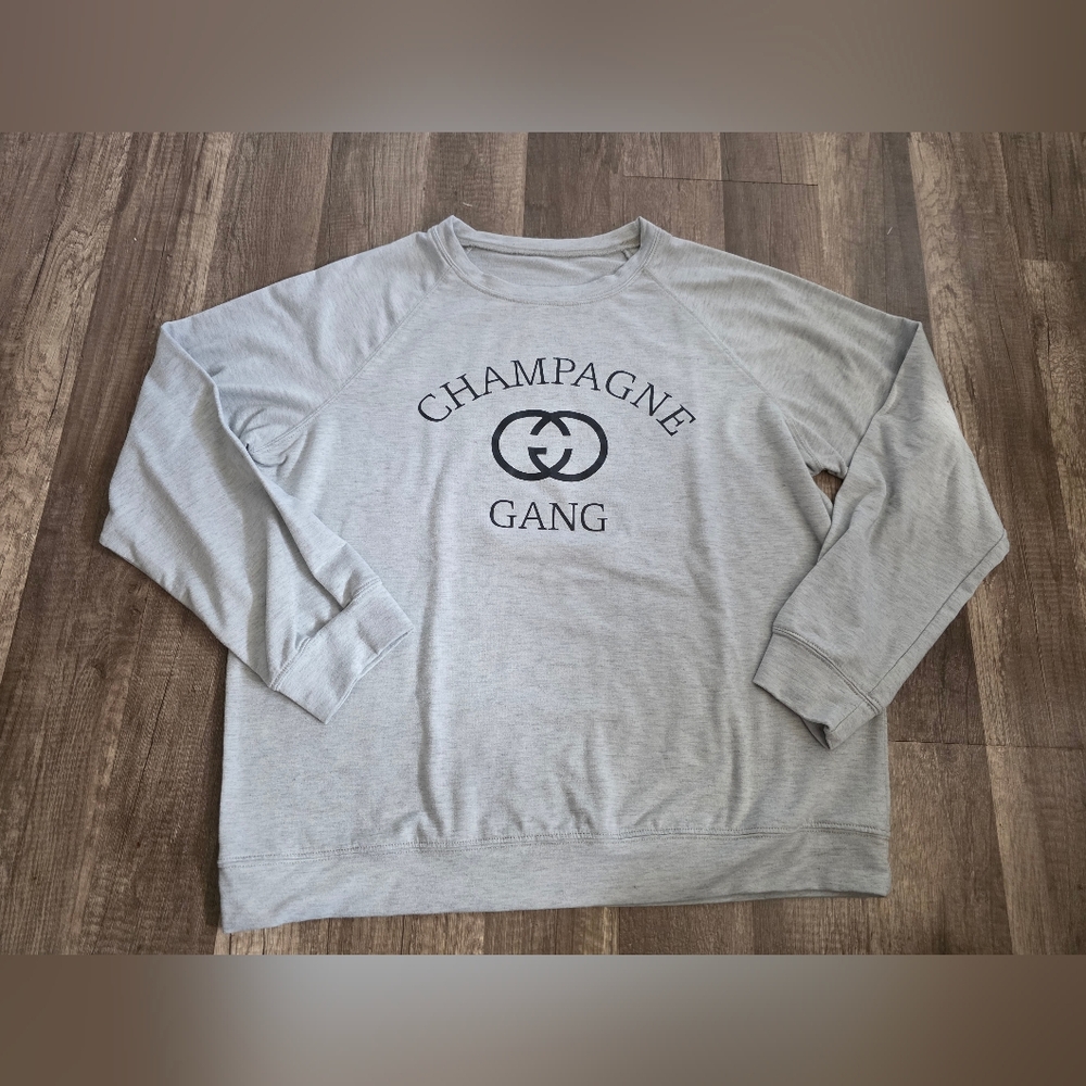 Champagne Gang Long Sleeve Jersey Sweatshirt Henley Wild Fox Grey Bridesmaid Y2k - Picture 9 of 9